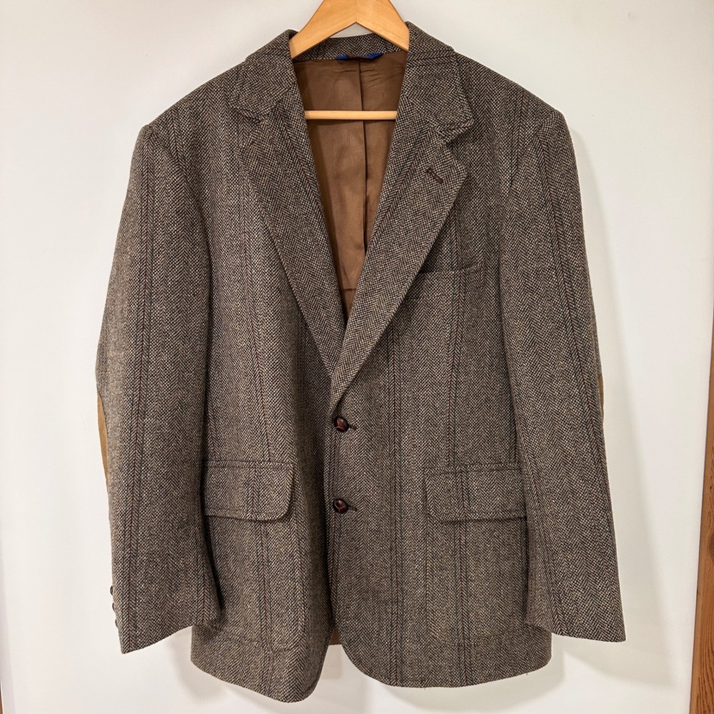 Pendleton Herringbone Wool Blazer Mens 42 Brown Elbow Patches | Dark Academia